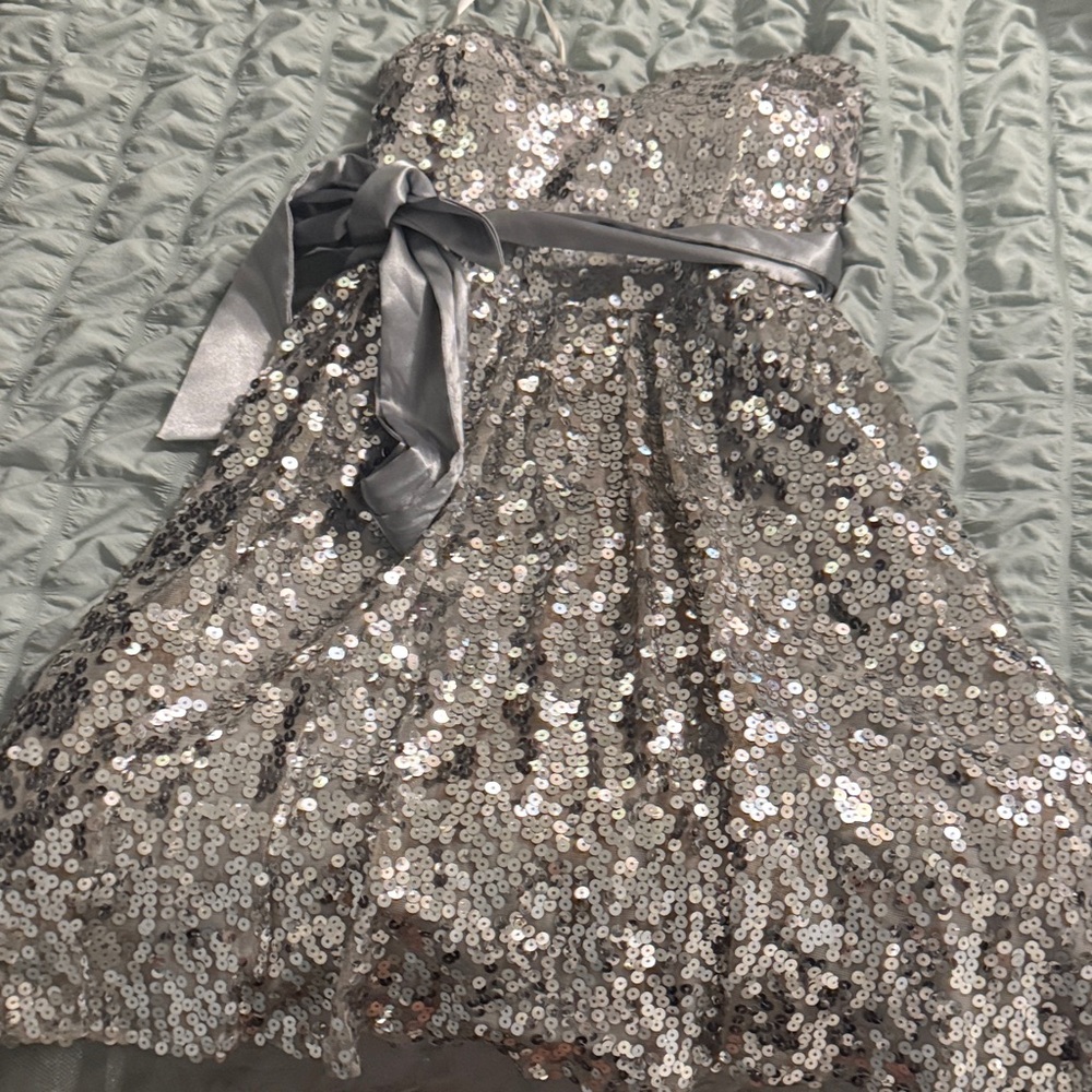 City Triangles Silver Sequin Kids Dress